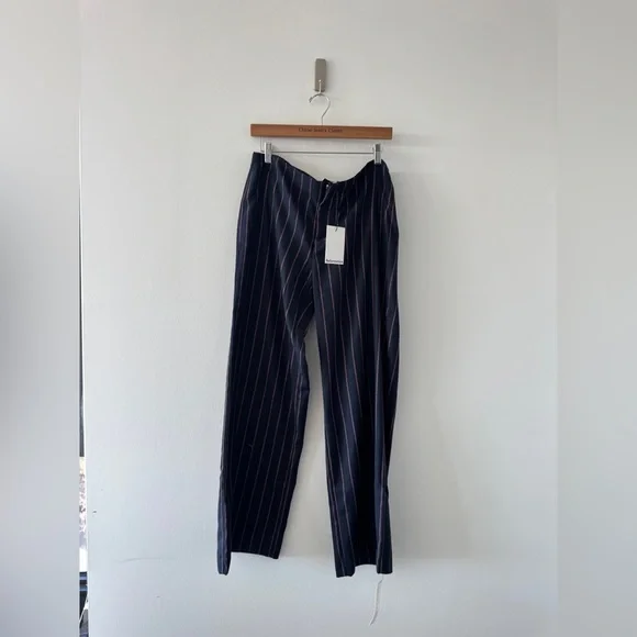 REFORMATION NEW Vida Low Rise Pants in Navy Red Stripe 8 - Picture 2 of 6